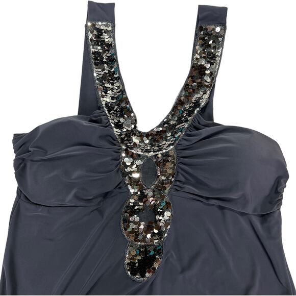 Rue 21 Fancy Sequined Bling Stretchy Comfortable Tank Top Gray - Picture 5 of 11